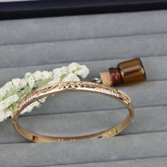 Rose Gold Bangle with Intricate Filigree and Crystal Detailing, XPBL0468 - Picture 10 of 10